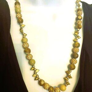 Designer Tiger Eye Necklace Gold Beads Statement Natural Stone Jewelry